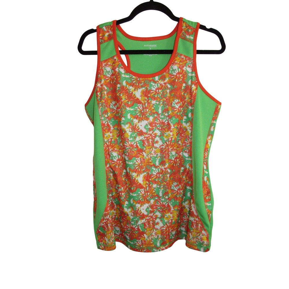 Jennifer Lauren Activewear Tank Top Womens Medium Racerback Green Orangeβ Floral